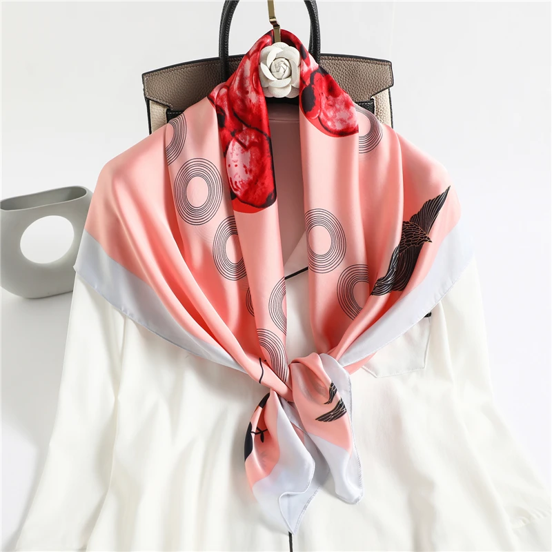 

90cm Square Scarf Satin Silk Hijab Women Neckerchief Bandana 2022 New Fashion Headband Shawl Wrap Hair Band Muffler Foulard