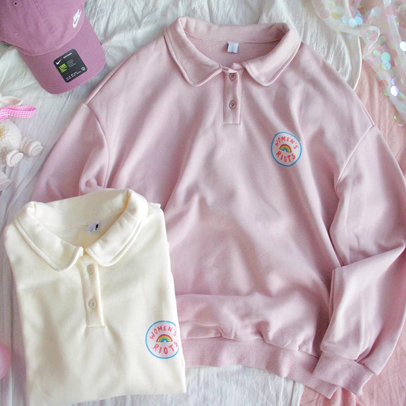 Весенняя женская толстовка с отворотом свитер для девушек свободный