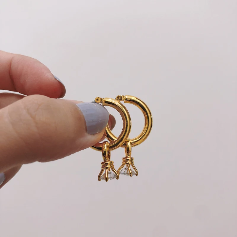 

Women Jewelry Crystal Drop Earrings Brass With 18k Gold Party T Show Gown Runway rare Korean Japan Trendy INS