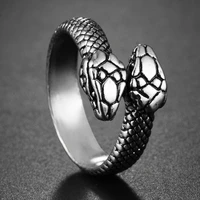 reteo punk silver color two snake heads ring exaggerated spirit opening rings adjustable vintage retro men women jewelry gift