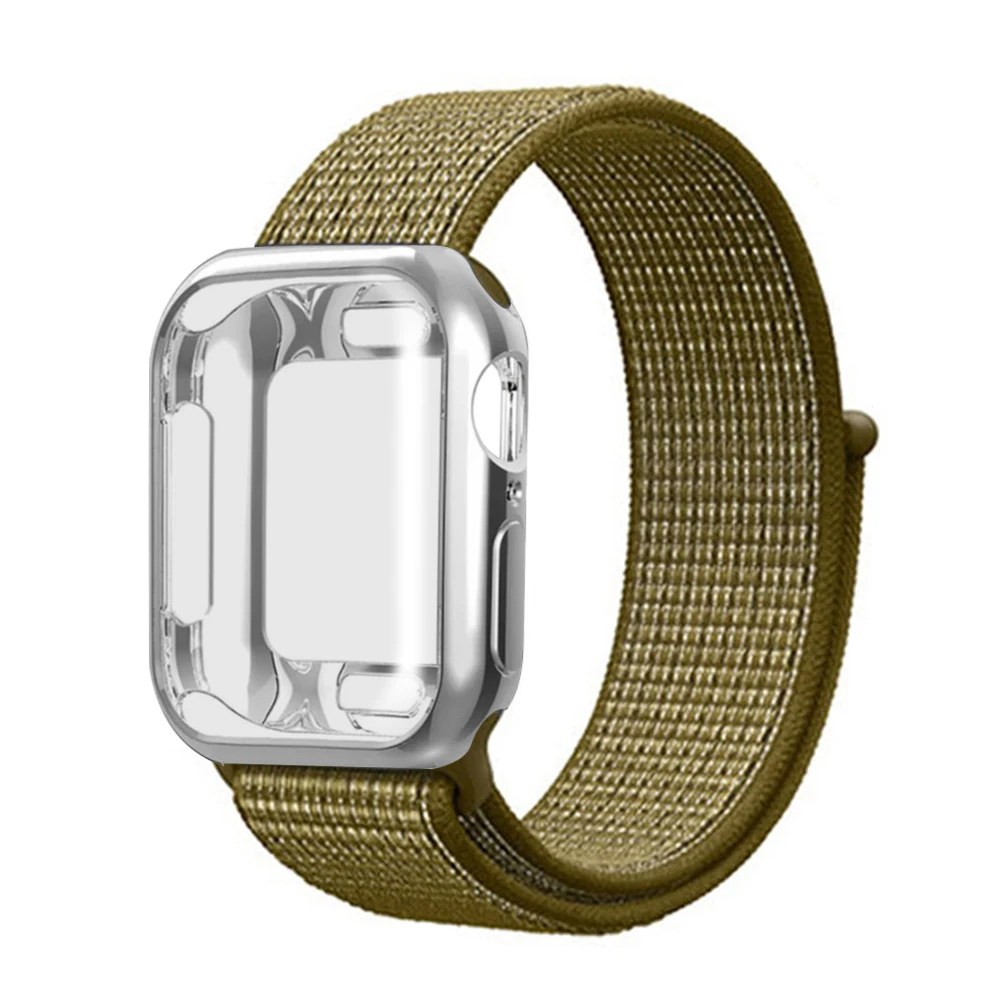 Нейлоновый ремешок+ чехол для Apple watch series 5/4/3/2/1, 42 мм, 38 мм, версия в едином положении во время занятий легкой атлетикой, ремешок для iwatch 40 мм 44 спортивный браслет - Цвет ремешка: Brown khaki