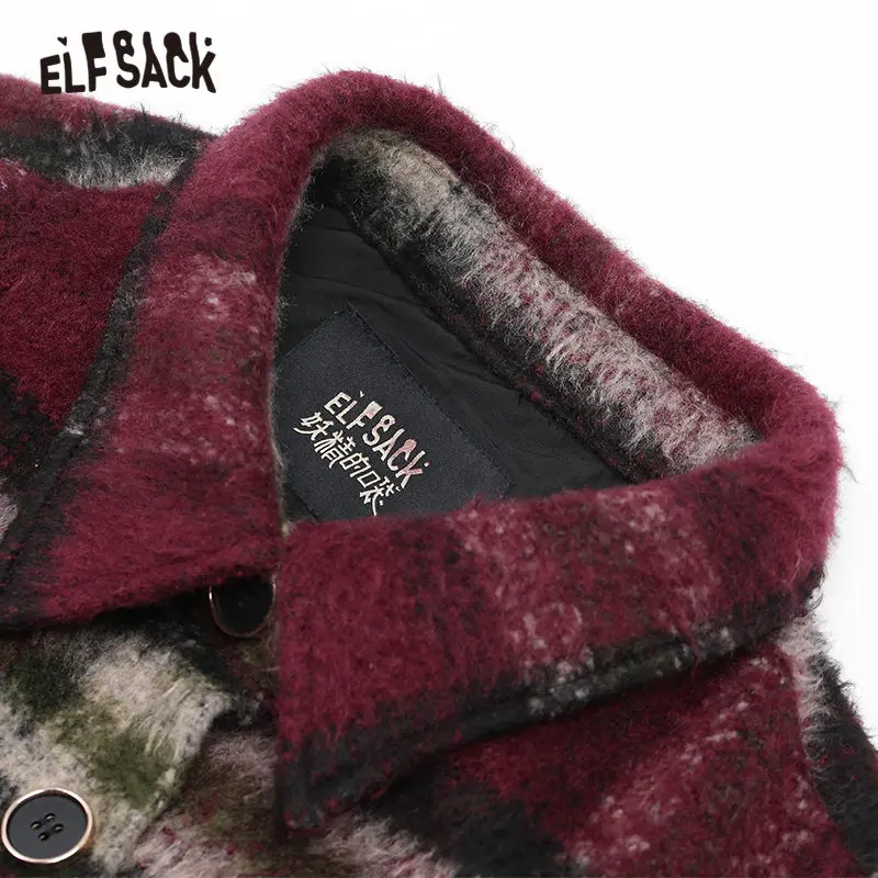 ELFSACK клетчатое прямое однобортное контрастное Сетчатое шерстяное пальто для