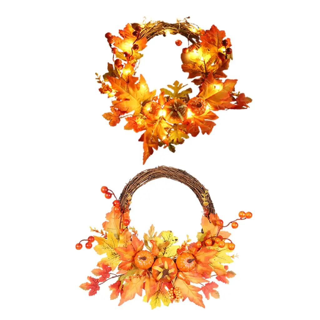 

11.8" Maple Leaf Autumn Harvest Wreath Pine Cone Garland Halloween Home Indoor Decoration