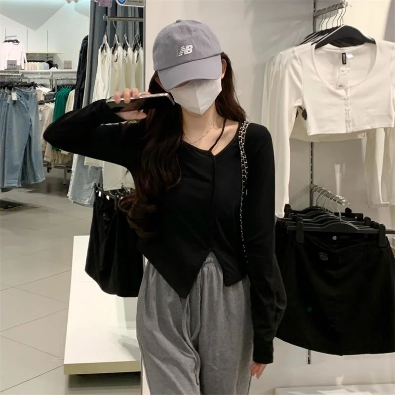 Осень-зима 2021 короткая облегающая футболка с длинным рукавом | Женская одежда