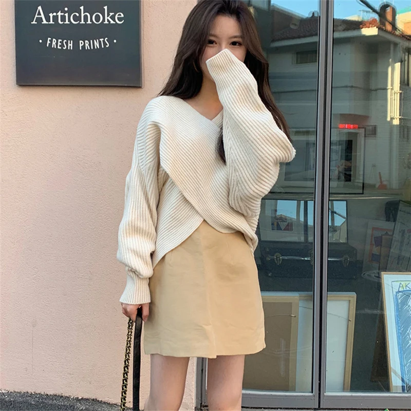 Женский базовый свитер BGTEEVER однотонный джемпер с v-образным вырезом пуловер на