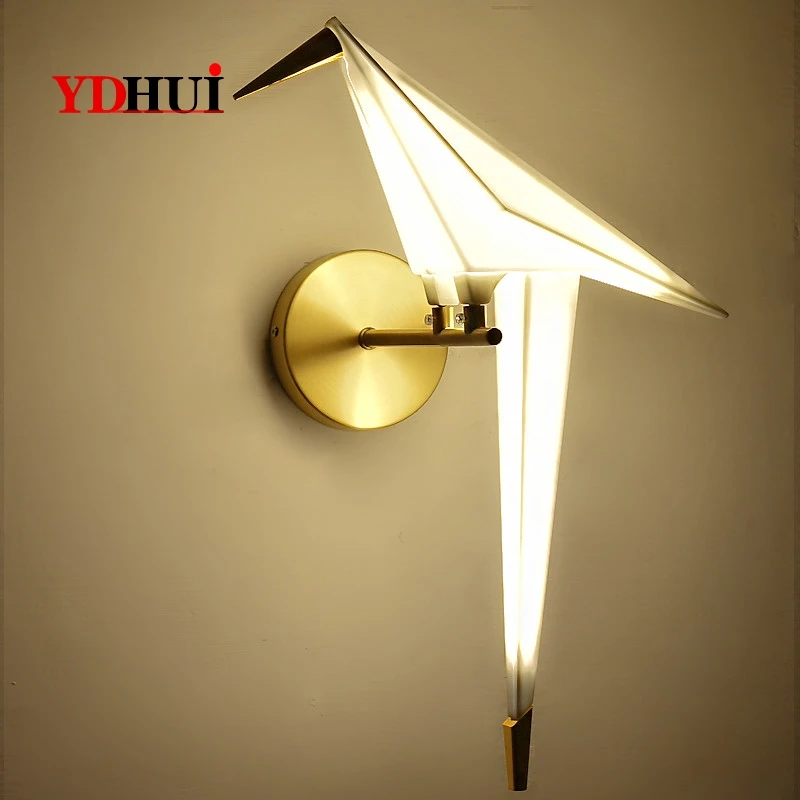 Креативный бумажный кран настенный светильник с птицами Золотой светодиодный