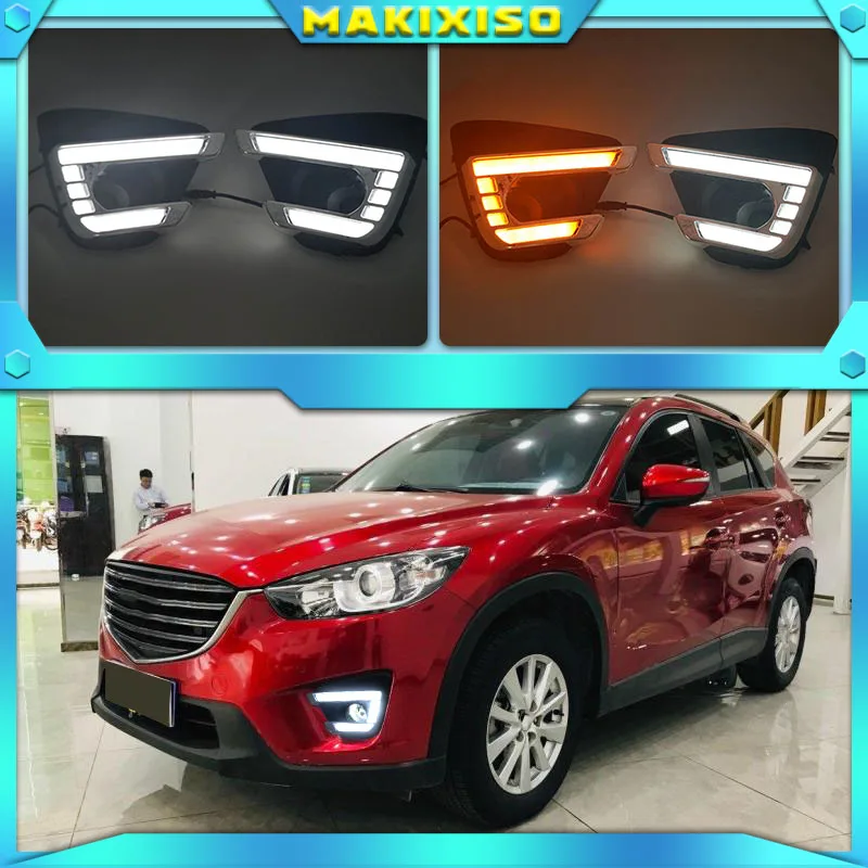 1Pair DRL For Mazda cx-5 cx5 2012 2013 2014 2015 2016 led daytime running light turn signal yellow 12V fog lamp