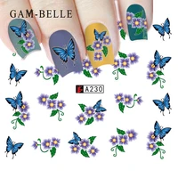 gam belle 1pcs watercolor floral flower sticker nail decal set bird butterfly design gel manicure decor water slider foil
