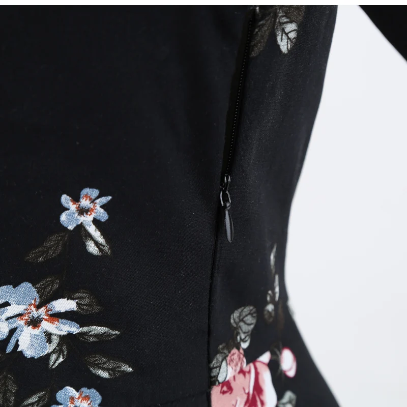 Женское винтажное платье миди Tonval черное с рукавом 3/4 и рокабилли элегантное