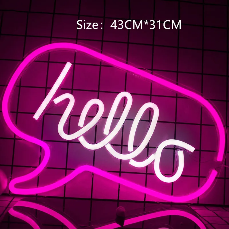 Hello Neon Wall Sign Hanging Light for Business Shop Store Advertising Decoration Bar Lights Art Decor Yellow | Освещение