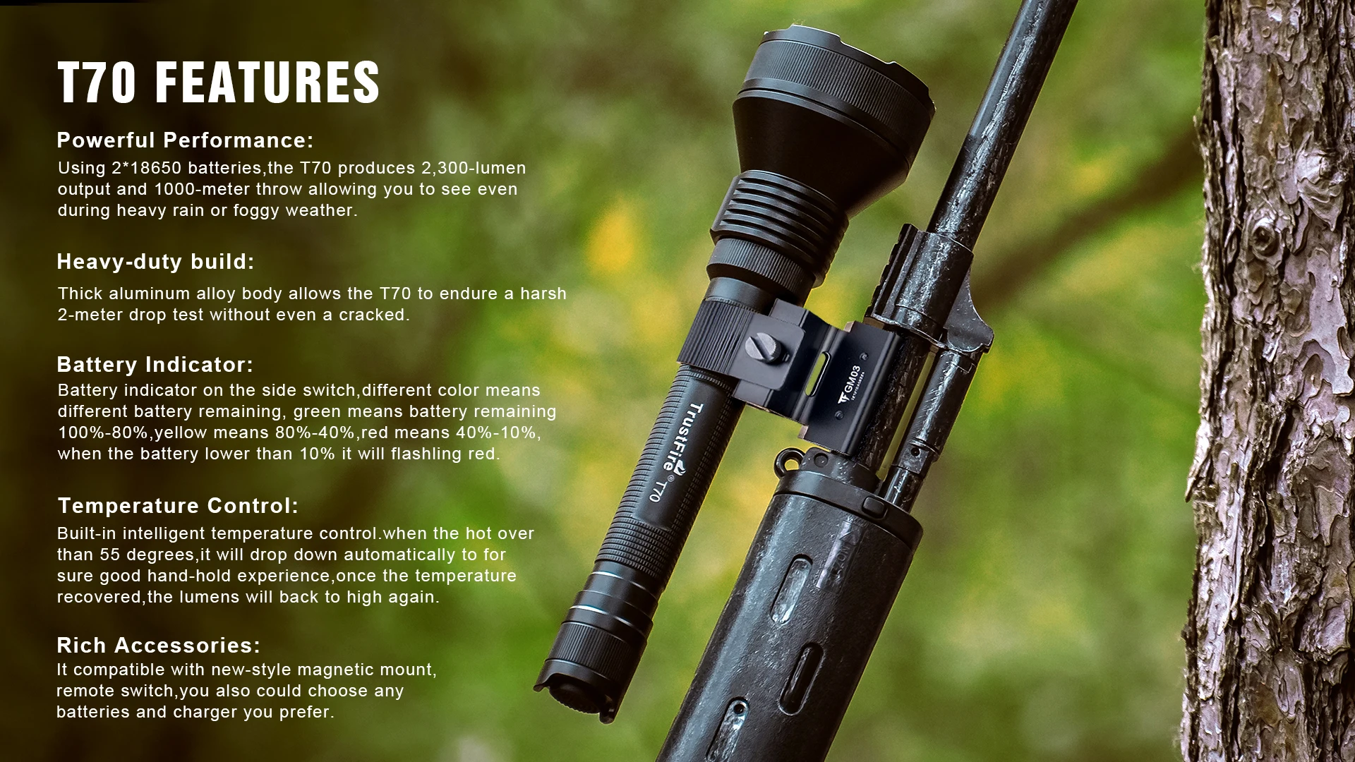 TrustFire T70 тактический фонарь Cree XHP35 2300LM 1000 м дистанционный перезаряжаемый светодиодный фонарь для винтовки и охоты PK M3X