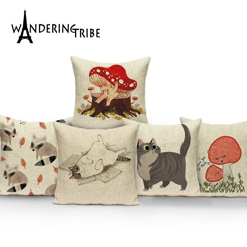 

Animal Style Throw Pillows Decorative Pilow Case Cartoon Cat Pattern Pillow On The Sofa Cushions Cover Home Kissenbezug 45 X 45