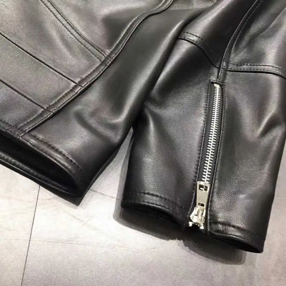

Autumn Spring 2021 Women's High quality Real leather Biker jackets Chic Sheepskin nature leather coat C069
