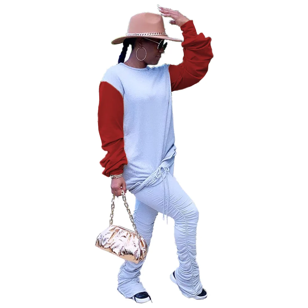 

Цветная Футболка с рукавами в стиле пэчворк и плиссированные штаны, комплекты из 2 предметов, женская одежда, осенний спортивный костюм, зим...