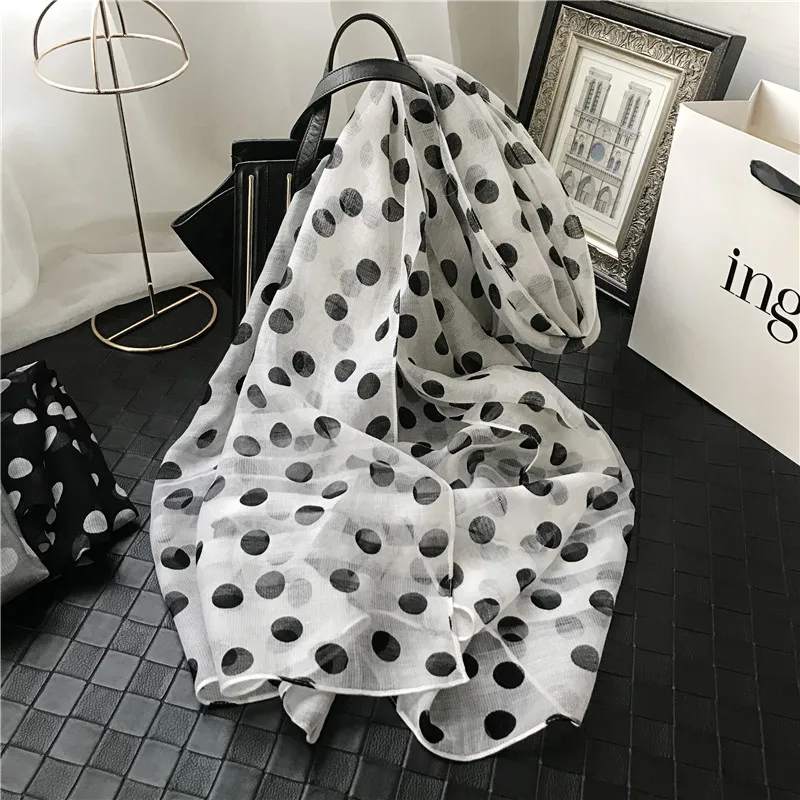 

Silk scarves women's Korean version of versatile wave point young age sunscreen shawl shawl long scarf travel silk scarf