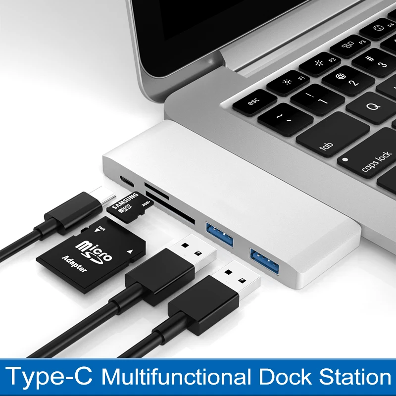 

5-EM-1 USB C Hub Thunderbolt 3 Adaptador USB 3.1 COM TF SD Leitor de Cartao Slot USB 3.0 Porta PD Para MacBook Pro/Ar Tipo-C