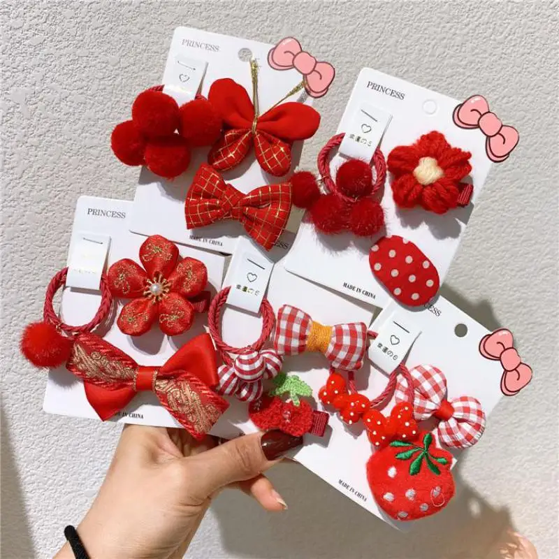 

Red Color Butterfly Hair Clips Hair Pins For Girls Baby 3 Piece Hair Accessories Set Cartoon Rabbit Hair Ties Elastic Hair Bands