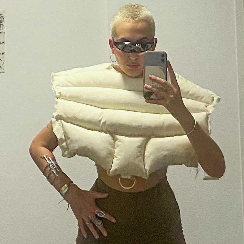 

2022 Parkas Women Puffer Jackets Winter Down Coats Vest O-neck New Trendy Fashion Zip Up Ladies Street Style Clothing Irregular