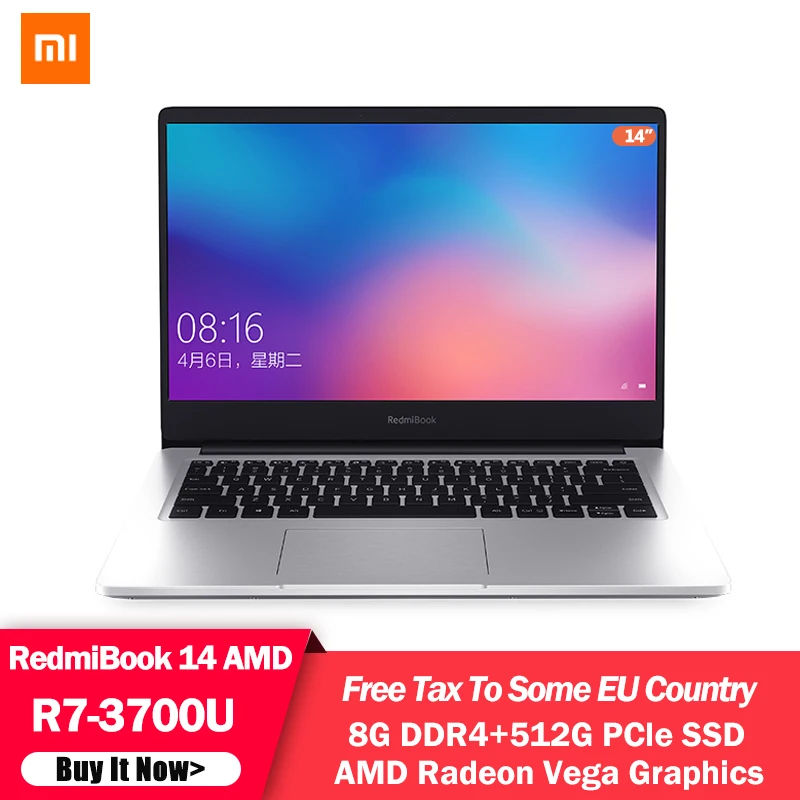 Оригинальный ноутбук Xiaomi RedmiBook 14 AMD R7 3700U процессор Radeon Vega10 графика 8 ГБ ОЗУ 512 SSD