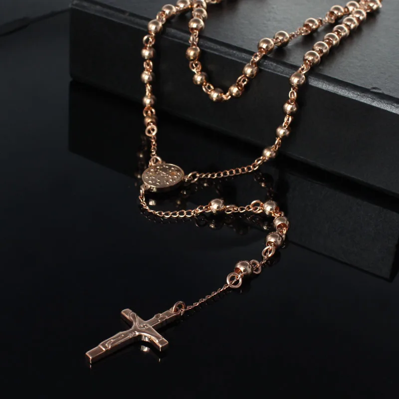 

Womens Gold Black Tone Stainless Steel Rosary 4mm Beads Chain Female Fashion Sweater Necklace Bijoux Femme Collana Rosario