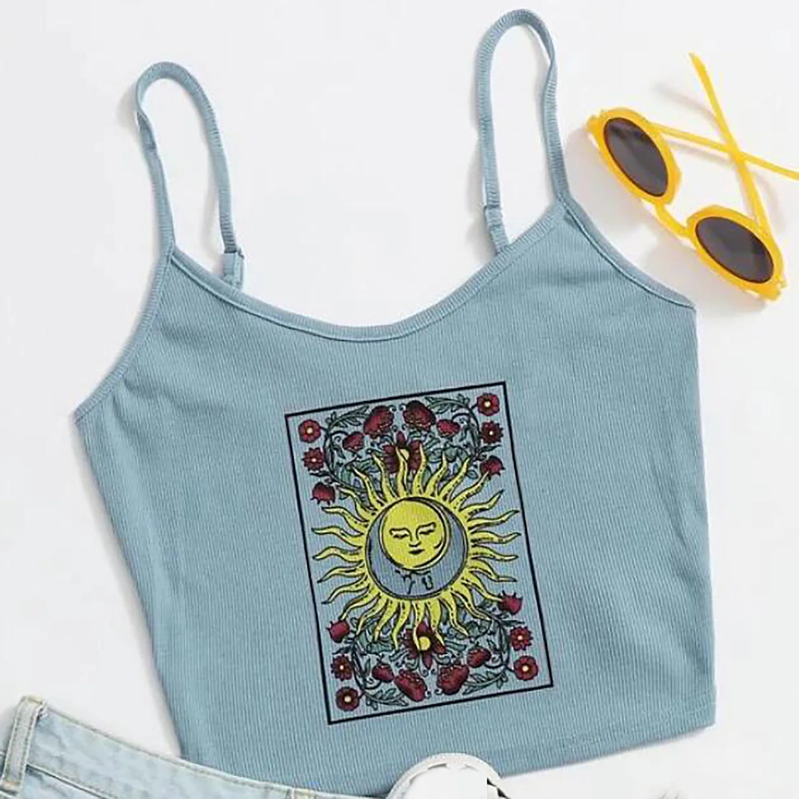 Кроп-Топ женский без рукавов забавный модный базовый Топик в стиле ретро с