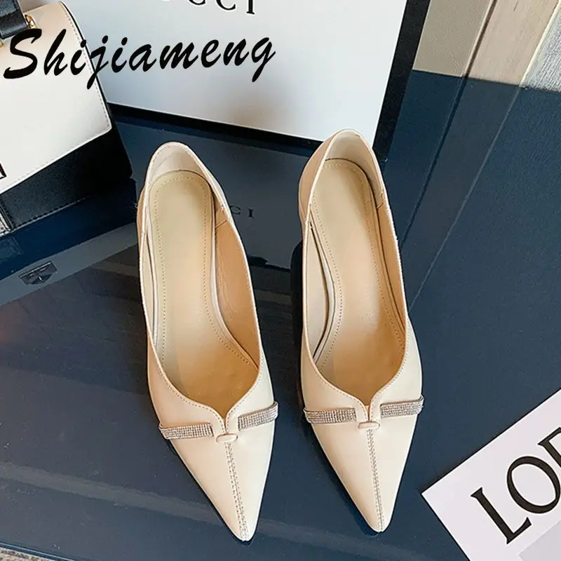 

Top leather high heels women's 2021 spring new pointed shallow mouth single shoes professional commuting women's shoes