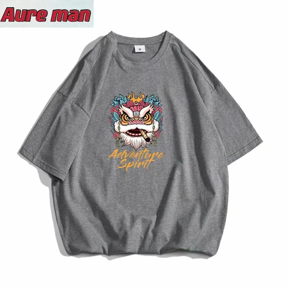 

Hip Hop Lion cartoon T-Shirts Man Streetwear Cotton Summer Mens Loose Casual half Sleeve Tops Tees Male Oversize T Shirt