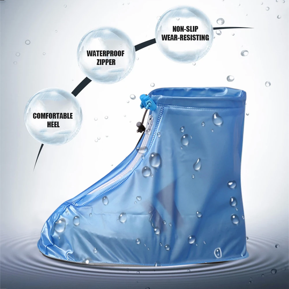 

1 Pair Waterproof Shoe Cover Unisex Thickened Non-slip Shoes Protectors Zipper Rain Boots Overshoes for Indoor Outdoor Rainy Day