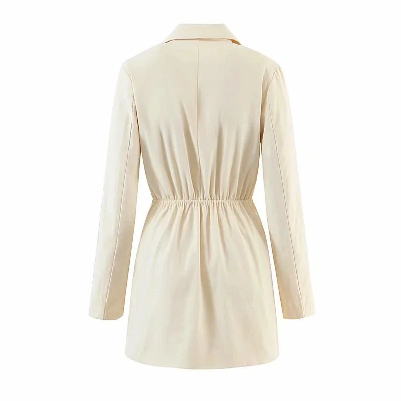 

XNWMNZ Za women Back waist elastic A-line skirt Collar Straight sleeve Inside buttons mini dress Female Chic Dresses Vestidos