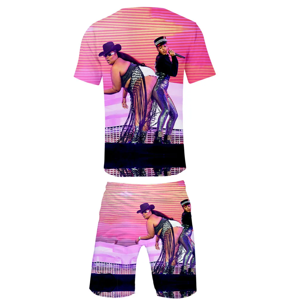 Новинка 2019 комплект из футболки с 3d принтом Raper Lizzo и коротких штанов спортивный