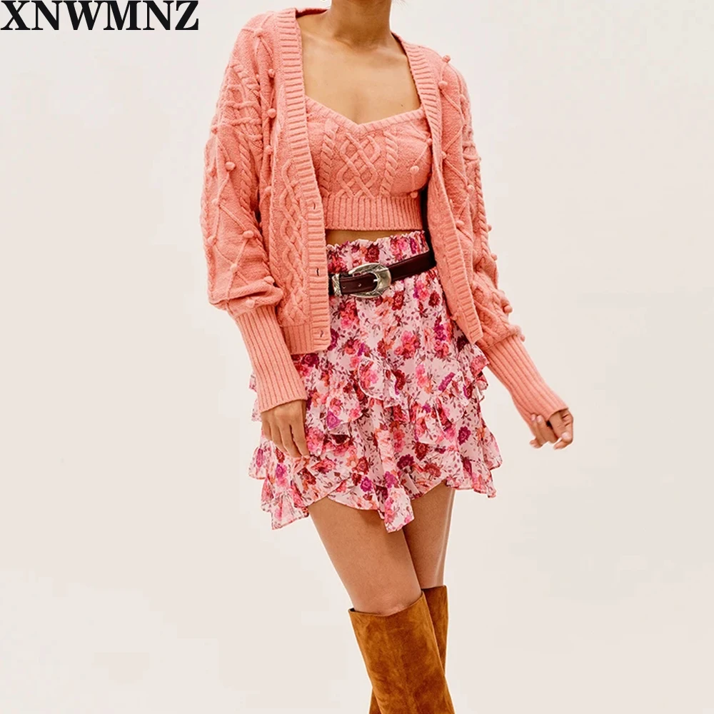 

XNWMNZ Classic cozy pompon twist knitted cardigan women buttons V neck casual female outwear Fashion autumn ladies sweater