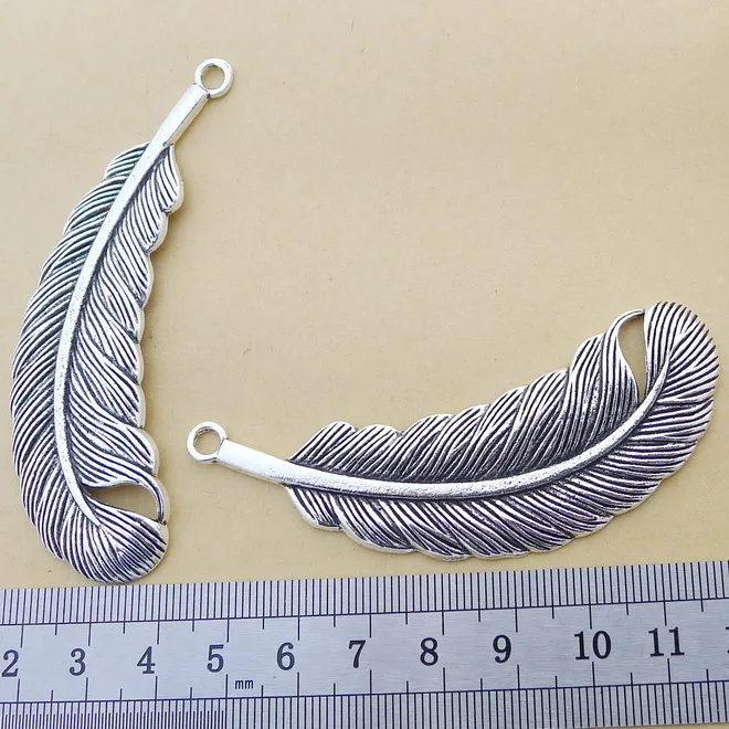 

Supplies For Jewelry Making 2pcs 76*30mm Antique Silver Color Feather Pendants