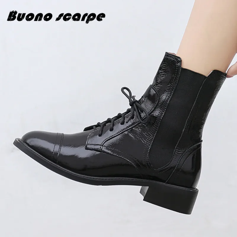 Buonoscarpe/Новинка года женские мотоциклетные ботинки на низком каблуке обувь