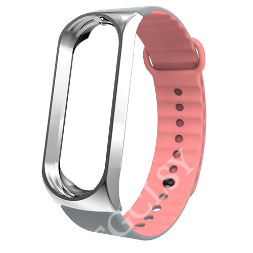 silver pink FGCLSY mi Band 4 3 спортивный ремешок для xiaomi mi band 4 3 силиконовый ремешок на запястье аксессуары браслет металлический слот для xiaomi mi band 4 - Цвет: silver pink