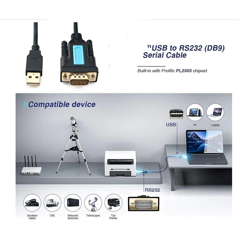 

USB to RS232 Adapter with PL2303 Chip USB2.0 to RS232 Male DB9 Cable for Mac OS for Linux for Windows XP/Vista/7/8/10,2M