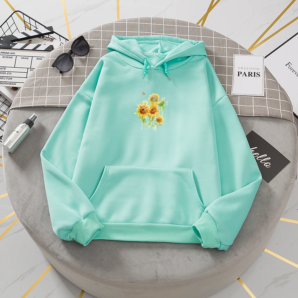 Winter Women Swetshirt Hoody Womens Hoodies Sportswear Large Size Thick Fleece Plus Velvet Oversize Sweetshirt for Girls Flower
