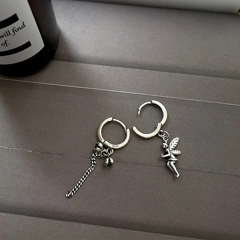 

Korean S925 Silver Elf Asymmetrical Earrings Female Simple 2021 New Trendy Design Retro Earrings