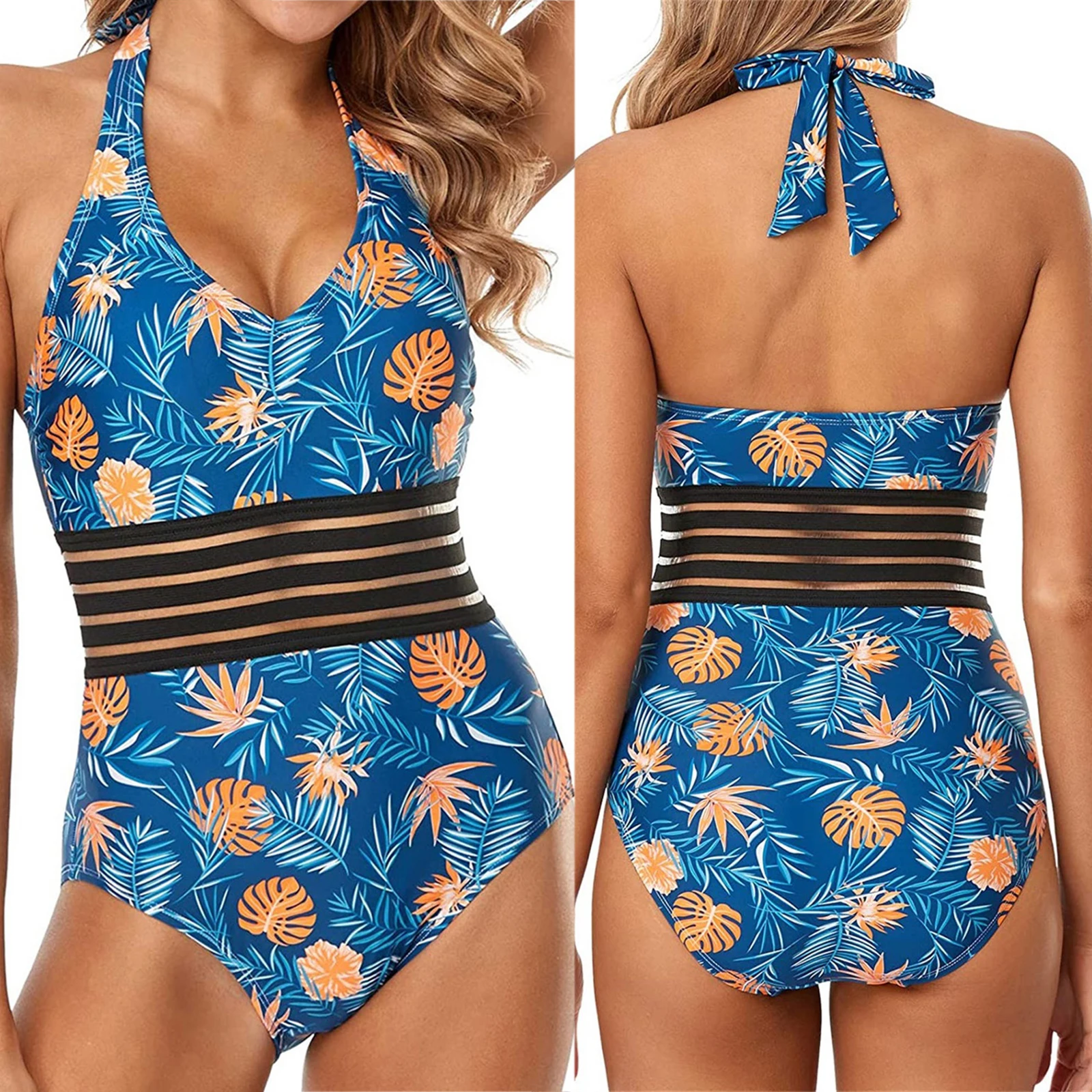 

2021 Fashion Printed Sexy 1Pcs swimsuit Women Casual Sexy Swimsuit Sleeveless U-shaped Collar Printing Swimwear