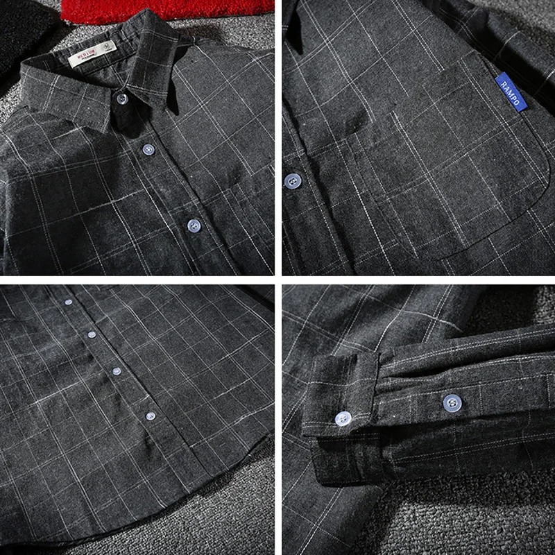 

2021 New Spring Long Sleeve Shirt Men Slim Fit Cotton Korean Casual Plaid Shirts Lapel Fashion Mens Shirt Plus Size S-5XL