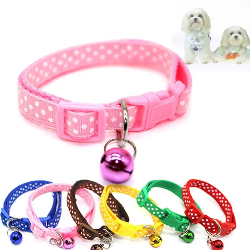 

40%HOTFashion Dog Puppy Cat Kitten Buckle Cute Dot Print Bell Adjustable Pet Collar