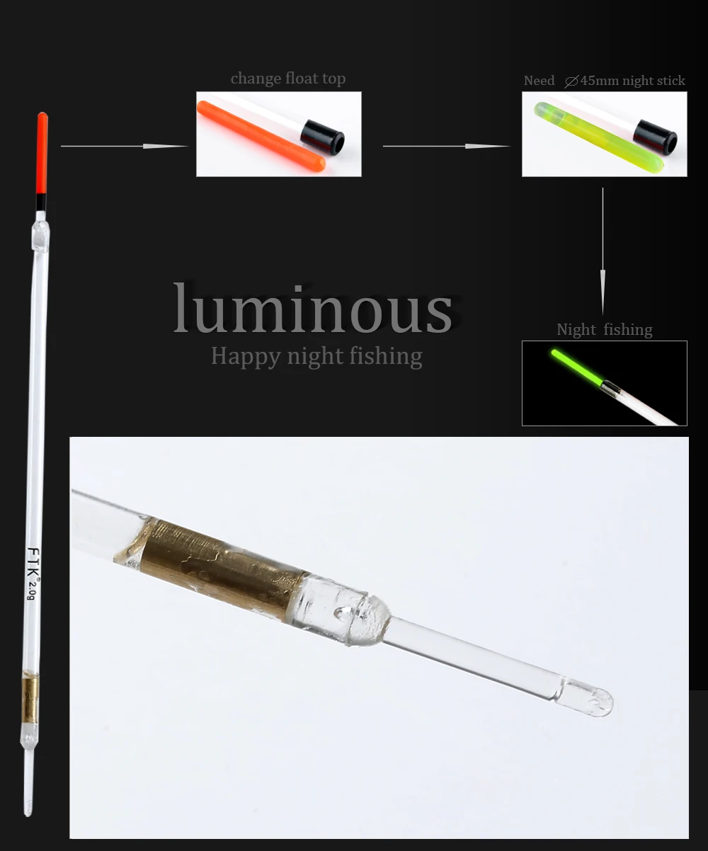 ФТК 10 шт./лот нейлон Пластик поплавок 1,0g/1,25g/1,5g/1,75g/2,0g с украшением в виде кристаллов Пластик Рыболовные Поплавки трубки Набор рыболовные снасти