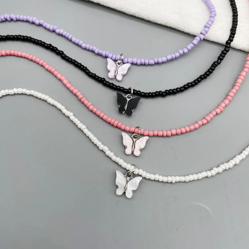 Ожерелье с подвеской в виде бабочки для женщин и девушек ожерелье из бусин стиле