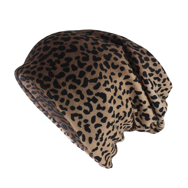 Miaoxi модная женская полосатая шапка, женские шапочки Skullies, повседневный полиэстеровый Леопардовый шарф, шапка, два использованных осенне-весенних теплых шапки