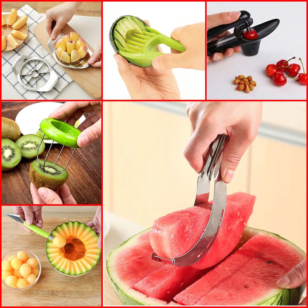

12 Kind Watermelon Slicer Apple Cutter Kiwi Peeler Lemon Squeezer Spray Avocado Slicer Cherry Pitters Fruit Tool Kitchen Gadgets