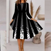 2022 new fashion striped printed pleated dress spring autumn office ladies a line dress elegant womens long sleeve party dresses