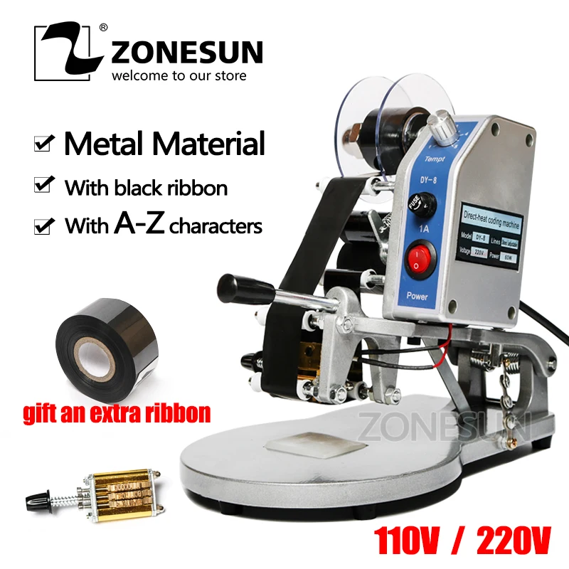 

ZONESUN DY-8 Date Coding Ribbon Hot Printing Machine Direct Thermal Foil Manual Stamp Printer Coding Machine Date Ribbon Coder