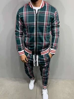 autumn europe united states cardigan checkered coat sweatpants fashion mens casual two piece suit 3d print clothing