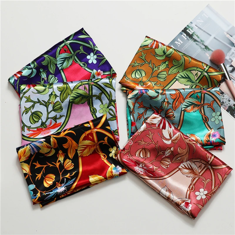 

90cm Silk Square Scarf Head Hijab Wraps Fashion Lady Print Shawl Bandana Headband Female Hair Foulard Women Neckerchief New