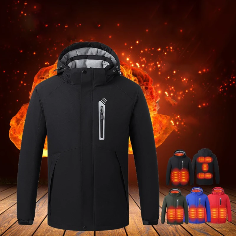 Зимняя мужская куртка с подогревом через 8 мест однотонная Толстая