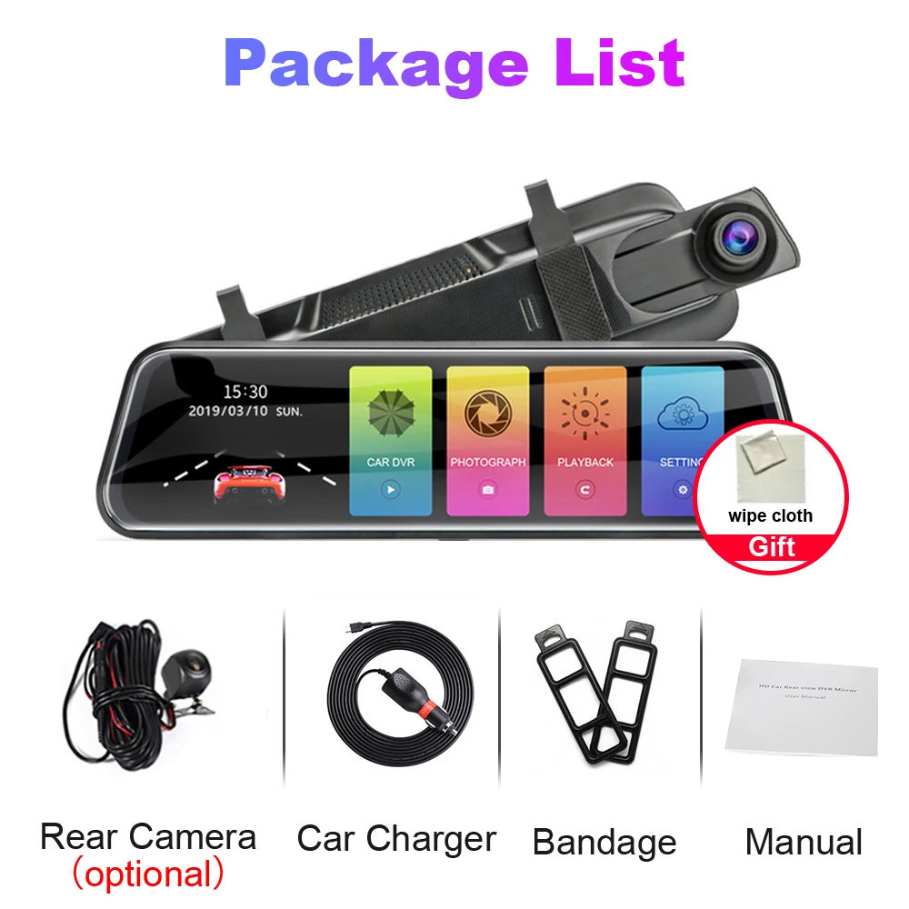 Автомобильный видеорегистратор R-Way 10 дюймов зеркало с камерой заднего вида 2.5D IPS